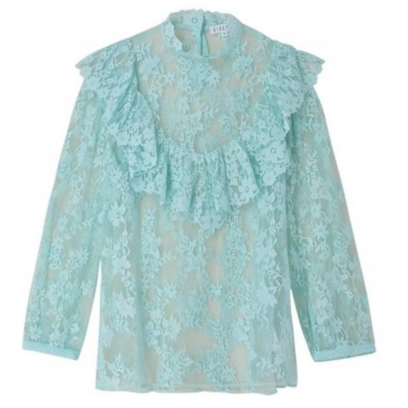 Claudie Pierlot Lace Ruffle Blouse - Mint Green - Picture 1 of 4